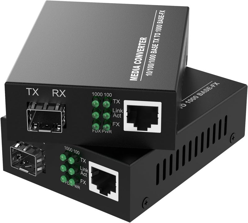 FTTPVIPS 2 Pack Gigabit Ethernet Fiber Media Converter, Open SFP Slot, RJ45 to 1000Base-SX for 10/100/1000Mbps, Supports Gigabit SFP Modules Up to 120KM, Plug and Play, Auto-Negotiation, UL Certified - Image 1
